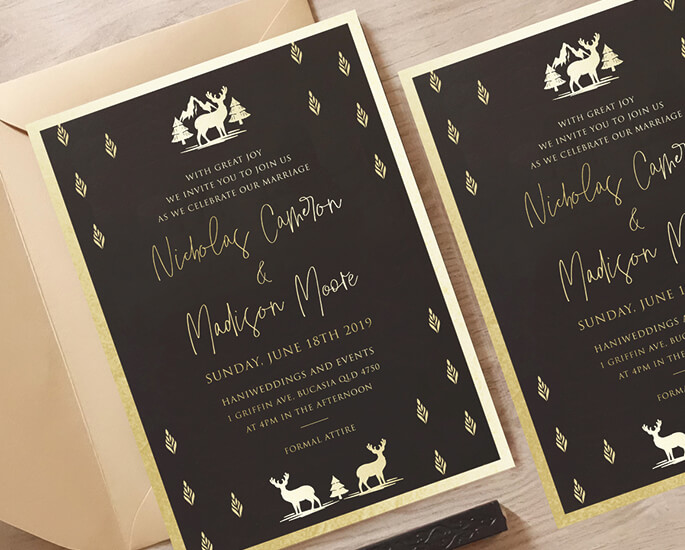 Black Matte wedding invitation pressedfoil gold 